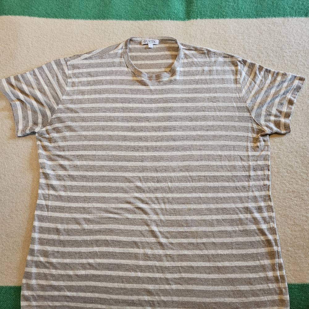 ​Gustin 100% Belgian Linen Striped Tee Shirt - Size Large